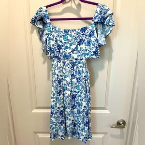 Blue and off-white floral dress with cut outs on side size large